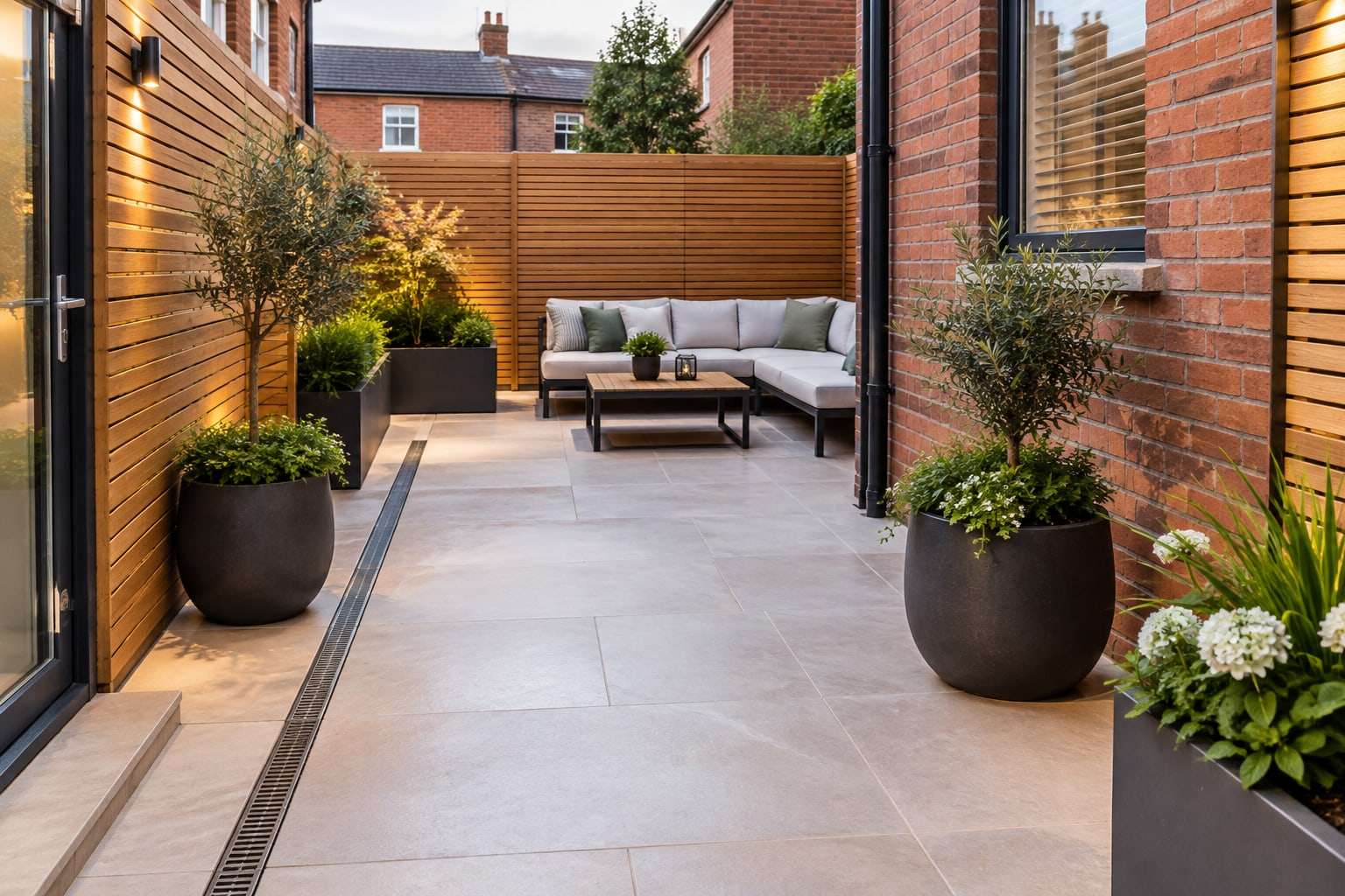 Porcelain courtyard with drainage (illustration)